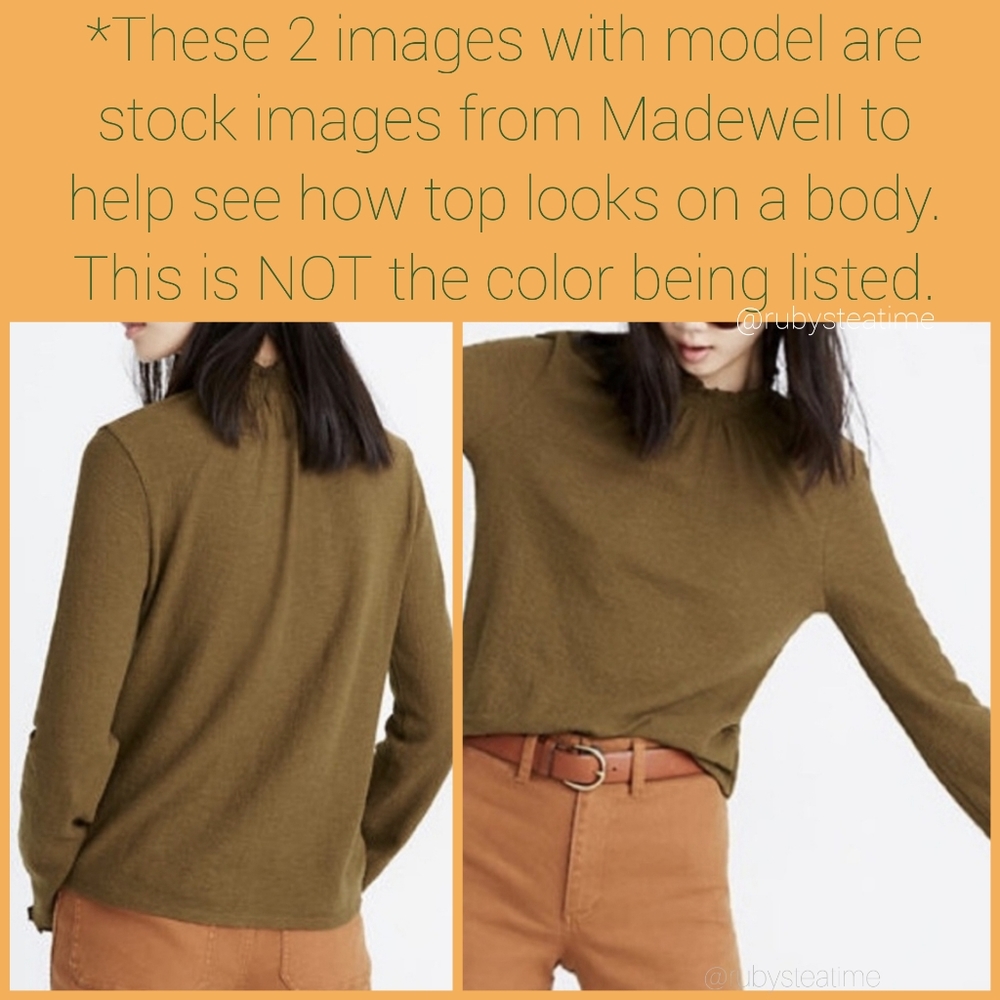MADEWELL Texture & Thread - Mini Ruffle Mock Neck Top, Bell Sleeve, Cottagecore - Picture 7 of 9